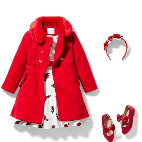 Janie and Jack Other - Faux Fur Collar Coat By Janie And Jack - Red 6 - 12 Months